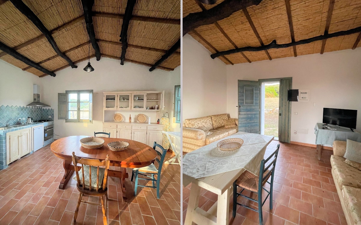 Ferienhaus Santa Teresa, Wohnküche und Wohnzimmer